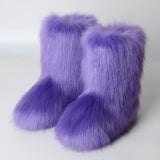 Faux Fox Fur Boots Winter Mid Calf Booties for Women