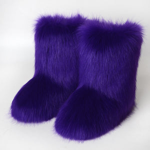 faux fox fur boots winter mid calf booties for women in purple Alicefurs