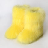 Faux Fox Fur Boots Winter Mid Calf Booties for Women