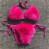 Faux Fur Bikinis Detachable Two Pieces Furry Lingerie for Women