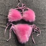 Faux Fur Bikinis Detachable Two Pieces Furry Lingerie for Women