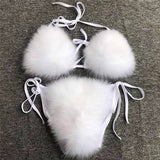 Faux Fur Bikinis Detachable Two Pieces Furry Lingerie for Women