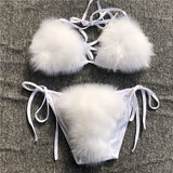 Faux Fur Bikinis Detachable Two Pieces Furry Lingerie for Women