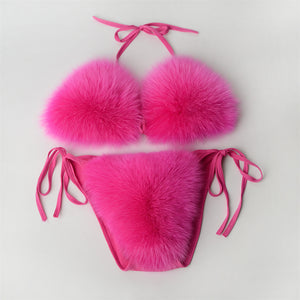 faux fur bikinis fuzzy swimwear for women in fuchsia Alicefurs