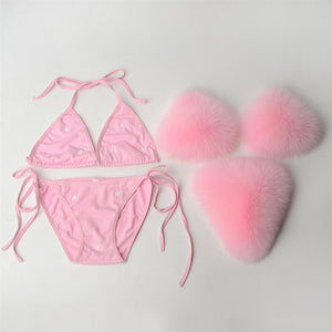 faux fur bikinis fuzzy swimwear for women in pink 3 Alicefurs