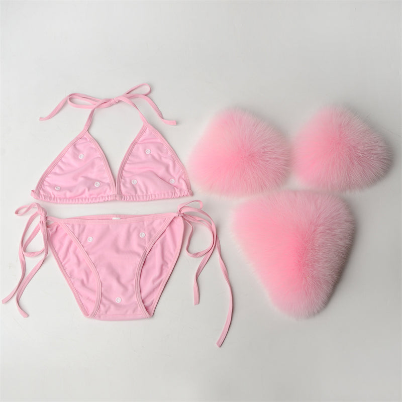 Faux Fur Bikinis Fuzzy Swimwear for Women
