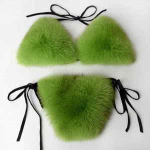 faux fur bikinis in one size in lime green Alicefurs