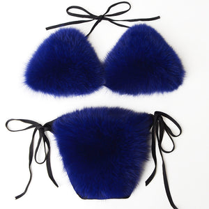faux fur bikinis in one size in royal blue Alicefurs