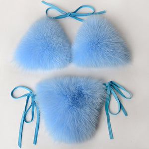 faux fur bikinis in one size in sky blue Alicefurs