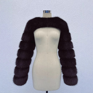 faux fur bolero fluffy long sleeves shrug for women in black 1 Alicefurs