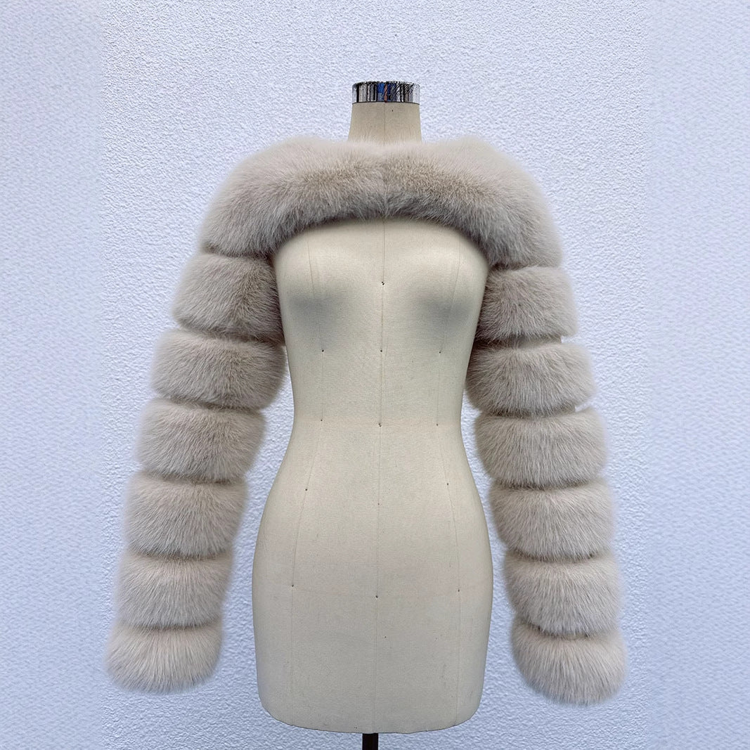 Faux Fur Bolero Fluffy Long Sleeves Shrug for Women