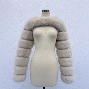 faux fur bolero fluffy long sleeves shrug for women in khaki Alicefurs
