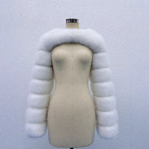faux fur bolero fluffy long sleeves shrug for women in white Alicefurs