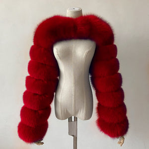faux fur bolero holiday long sleeves shrug for women in red Alicefurs