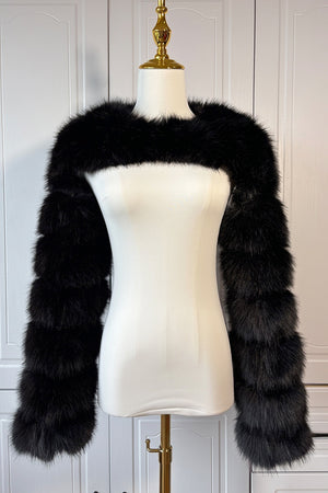 faux fur bolero jacket fluffy long sleeves for women in black 3 Alicefurs