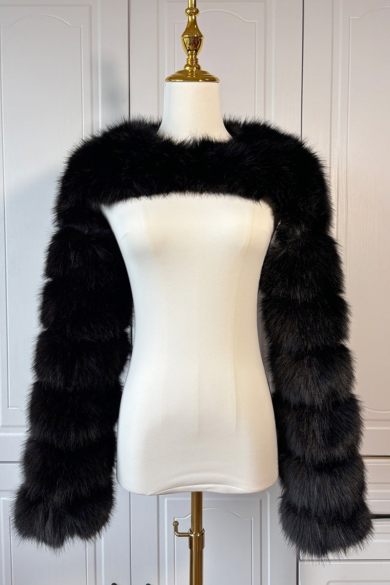 Faux Fur Bolero Jacket Fluffy Long Sleeves for Women