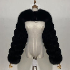faux fur bolero jacket fluffy long sleeves for women in black Alicefurs