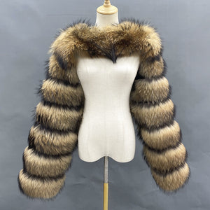 faux fur bolero jacket fluffy long sleeves for women in brown Alicefurs