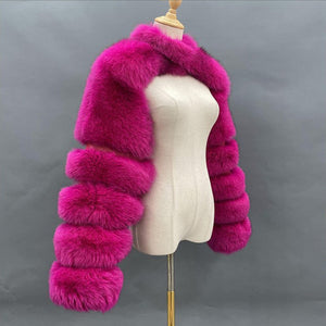 faux fur bolero jacket fluffy long sleeves for women in fuchsia Alicefurs