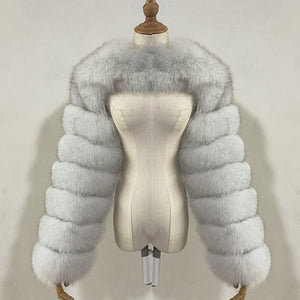 faux fur bolero jacket fluffy long sleeves for women in white Alicefurs