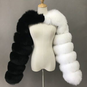 faux fur bolero long sleeves fluffy shrug for women in black and white Alicefurs