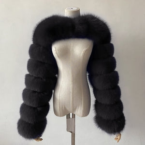 faux fur bolero long sleeves fluffy shrug for women in black Alicefurs