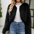 faux fur bolero winter long sleeves cropped fluffy jacket in black Alicefurs