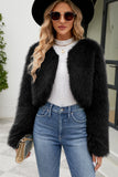 Faux Fur Bolero Winter Long Sleeves Cropped Fluffy Jacket