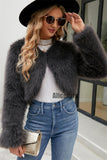 Faux Fur Bolero Winter Long Sleeves Cropped Fluffy Jacket