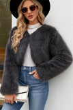 Faux Fur Bolero Winter Long Sleeves Cropped Fluffy Jacket