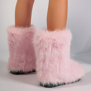 faux fur boots flat furry christmas boots for women in pink 4 Alicefurs