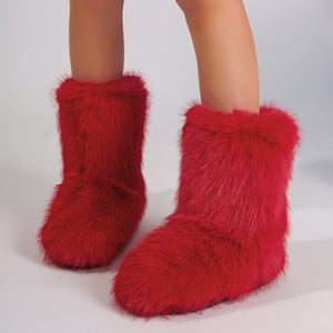 faux fur boots flat furry christmas boots for women in red 1 Alicefurs