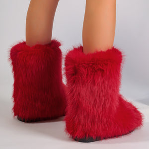 faux fur boots flat furry christmas boots for women in red 4 Alicefurs
