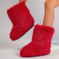 faux fur boots flat furry christmas boots for women in red Alicefurs