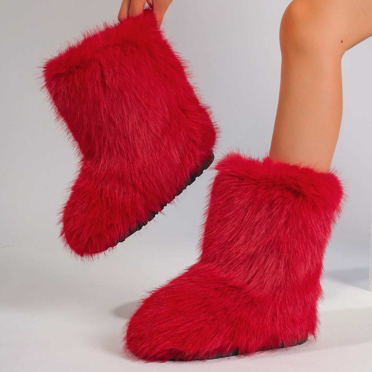 Faux Fur Boots Flat Furry Christmas Boots for Women