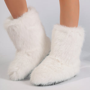 faux fur boots flat furry christmas boots for women in white Alicefurs