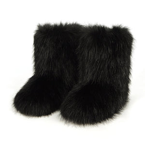 faux fur boots fluffy winter booties for women in black Alicefurs