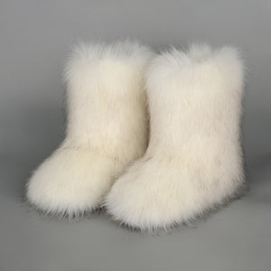 faux fur boots fluffy winter booties for women in blackish white Alicefurs