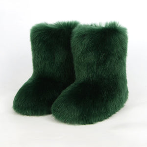 faux fur boots fluffy winter booties for women in dark green Alicefurs