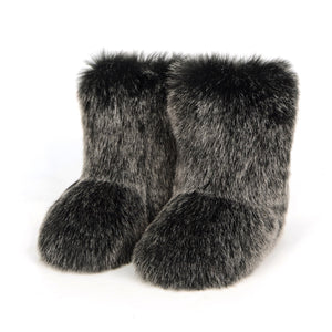 faux fur boots fluffy winter booties for women in dusty black Alicefurs