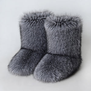faux fur boots fluffy winter booties for women in silver black Alicefurs