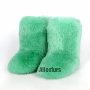 faux fur boots for women in mint green Alicefurs