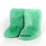 Green Faux Fur Boots for Women