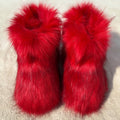 faux fur boots winter warm fluffy boots for toddlers and little girls in blackish red Alicefurs