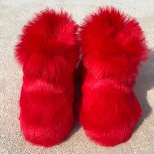 faux fur boots winter warm fluffy boots for toddlers and little girls in red Alicefurs