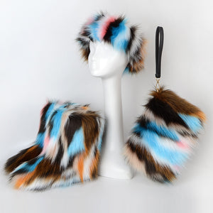 faux fur boots with matching headband and purse for women 2 Alicefurs