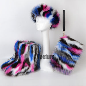 faux fur boots with matching headband and purse for women 3 Alicefurs