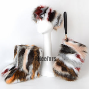 faux fur boots with matching headband and purse for women 4 Alicefurs
