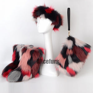 faux fur boots with matching headband and purse for women 6 Alicefurs