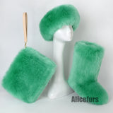 Faux Fur Boots with Matching Headband and Wristlet Bag for Women